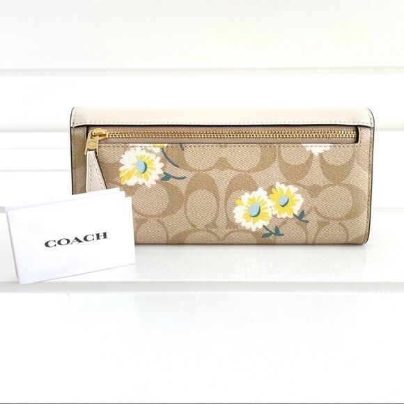 Coach Slim Envelope Wallet In Signature Canvas With Daisy Print New with tags - Picture 3 of 16